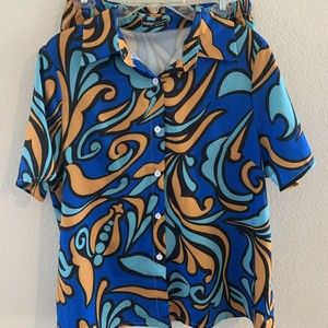 Shein 2 PC Short Shirt Set Size Large Blue Retro